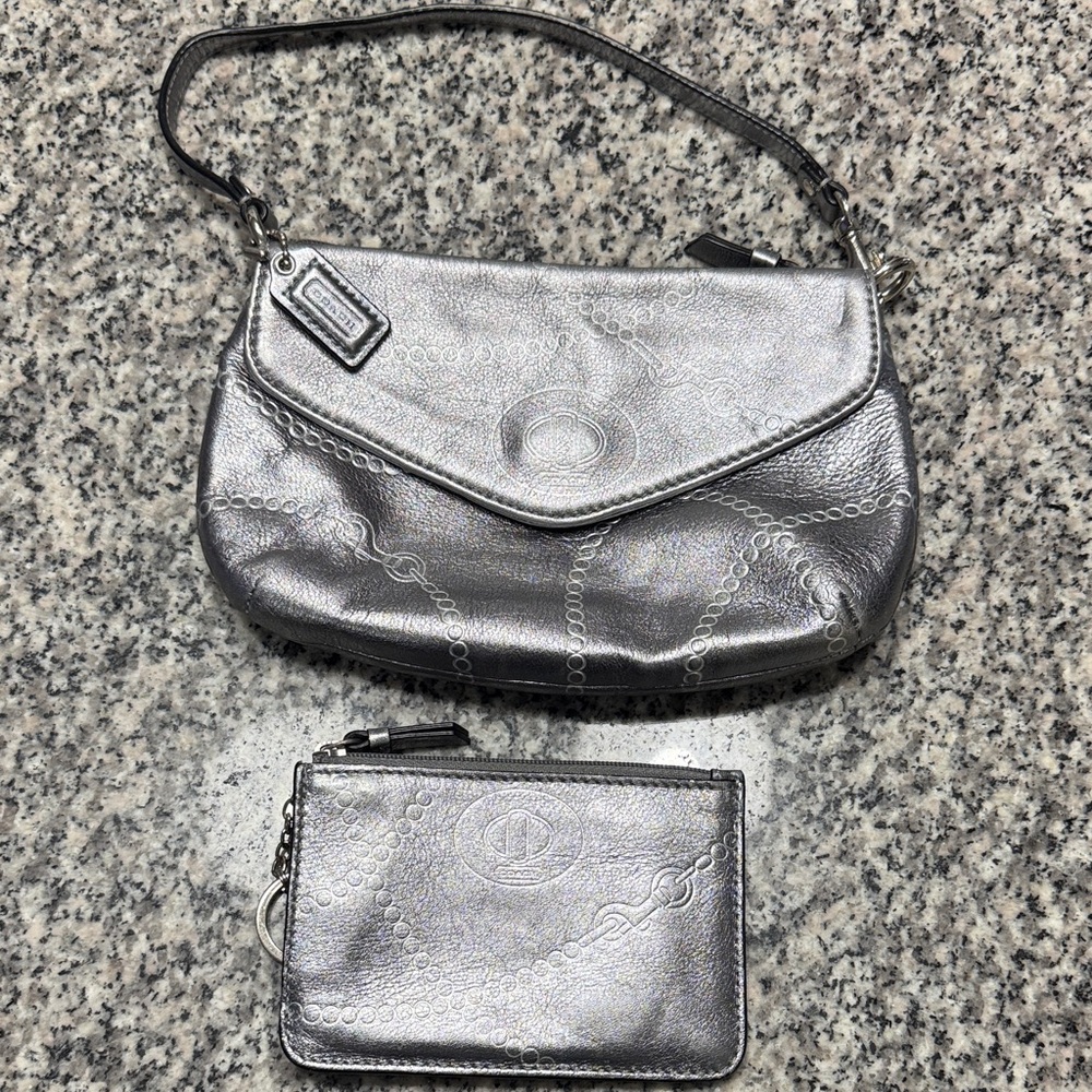 Coach Silver Clutch and Wristlet Set